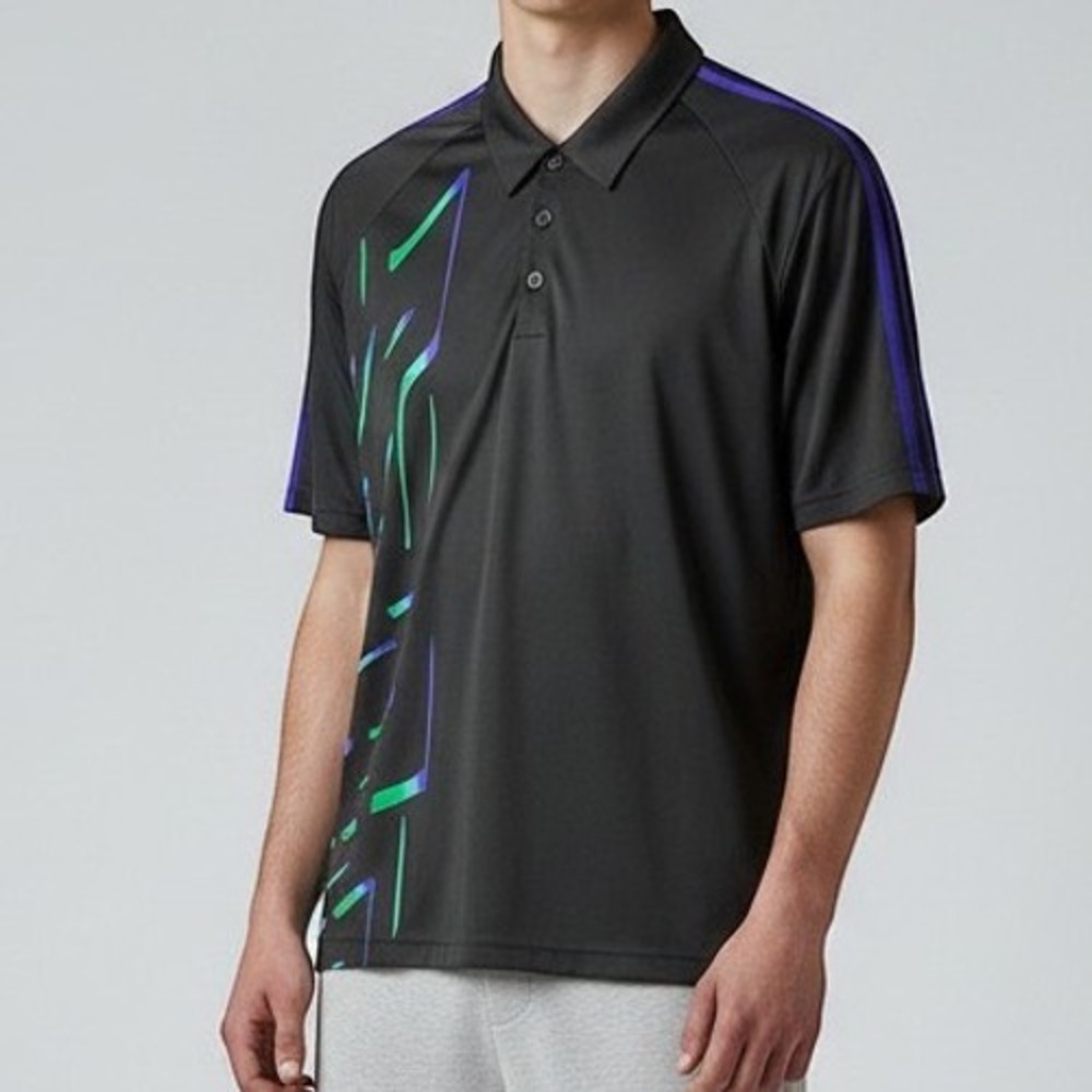 Adidas Golf Polo Shirt Mens Large Black Graphic Performance Z78667 Short Sleeve
